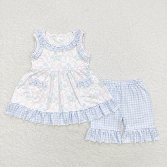 sleeveless bows&flower baby girl shorts set