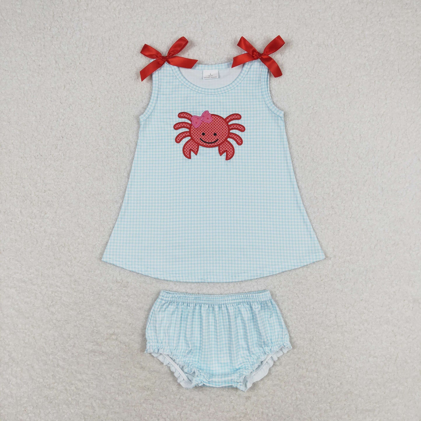 gingham red crab embroidery bummie set