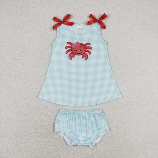 gingham red crab embroidery bummie set