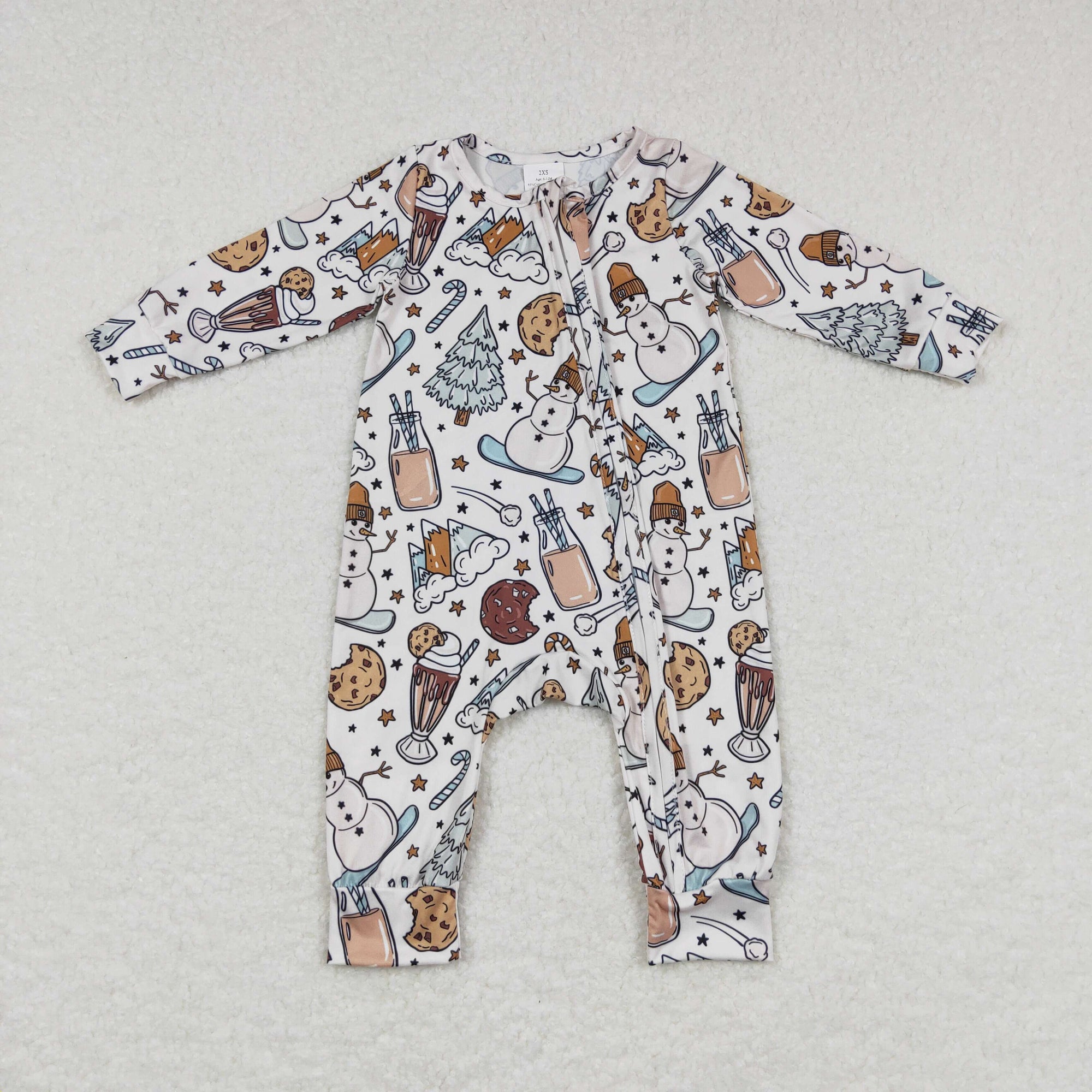 unisex baby christmas zip romper milk snowman biscuit fabric