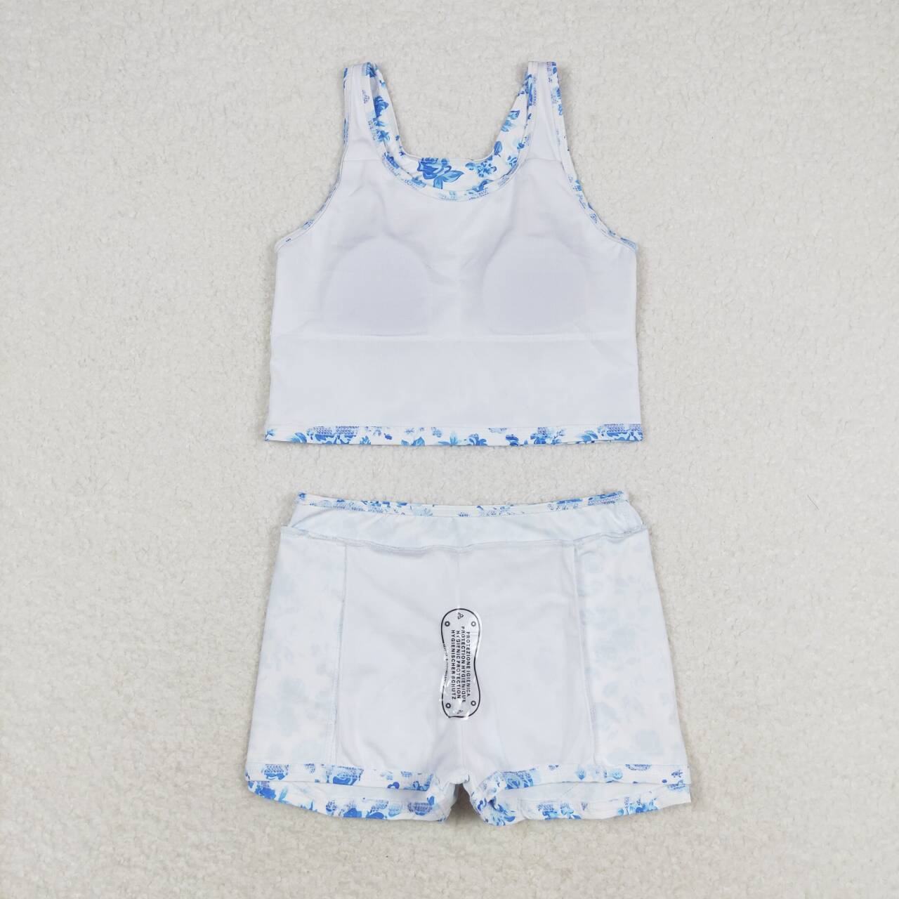 blue flower tank two pieces skort swimsuit