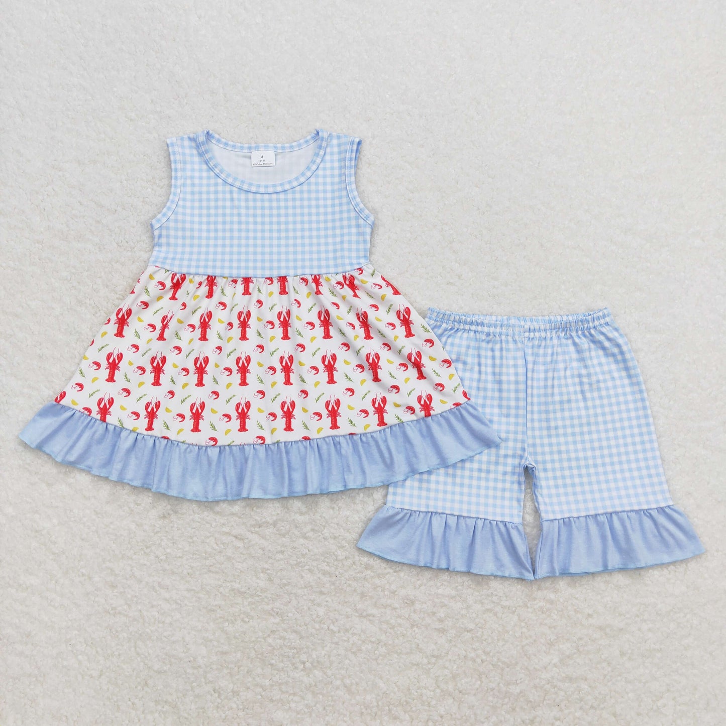 sleeveless crawfish shorts set girl summer outfit