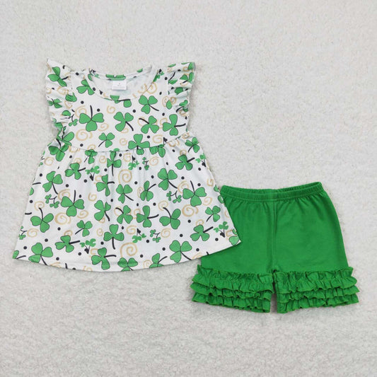 St patrick girl lucky green shorts set