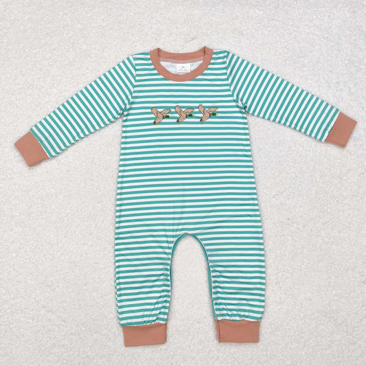 green stripe duck embroidery romper