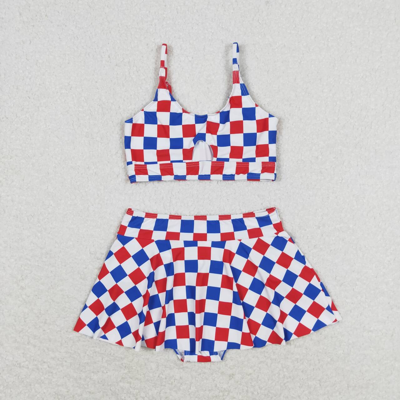 red white blue checkere girl patriotic two piece swimsuit