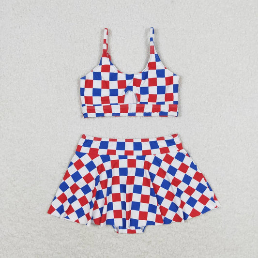 red white blue checkere girl patriotic two piece swimsuit