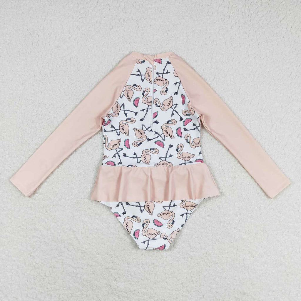 flamingo&watermelon print one piece girl swimsuit