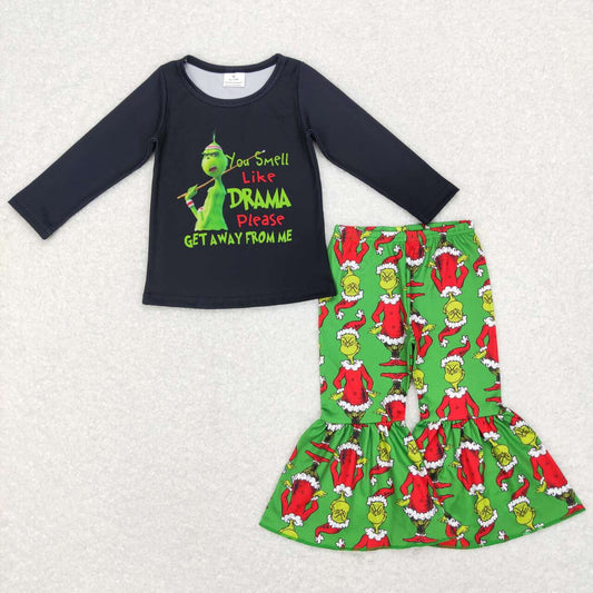 toddler girl christmas grinchey ruffle pants set