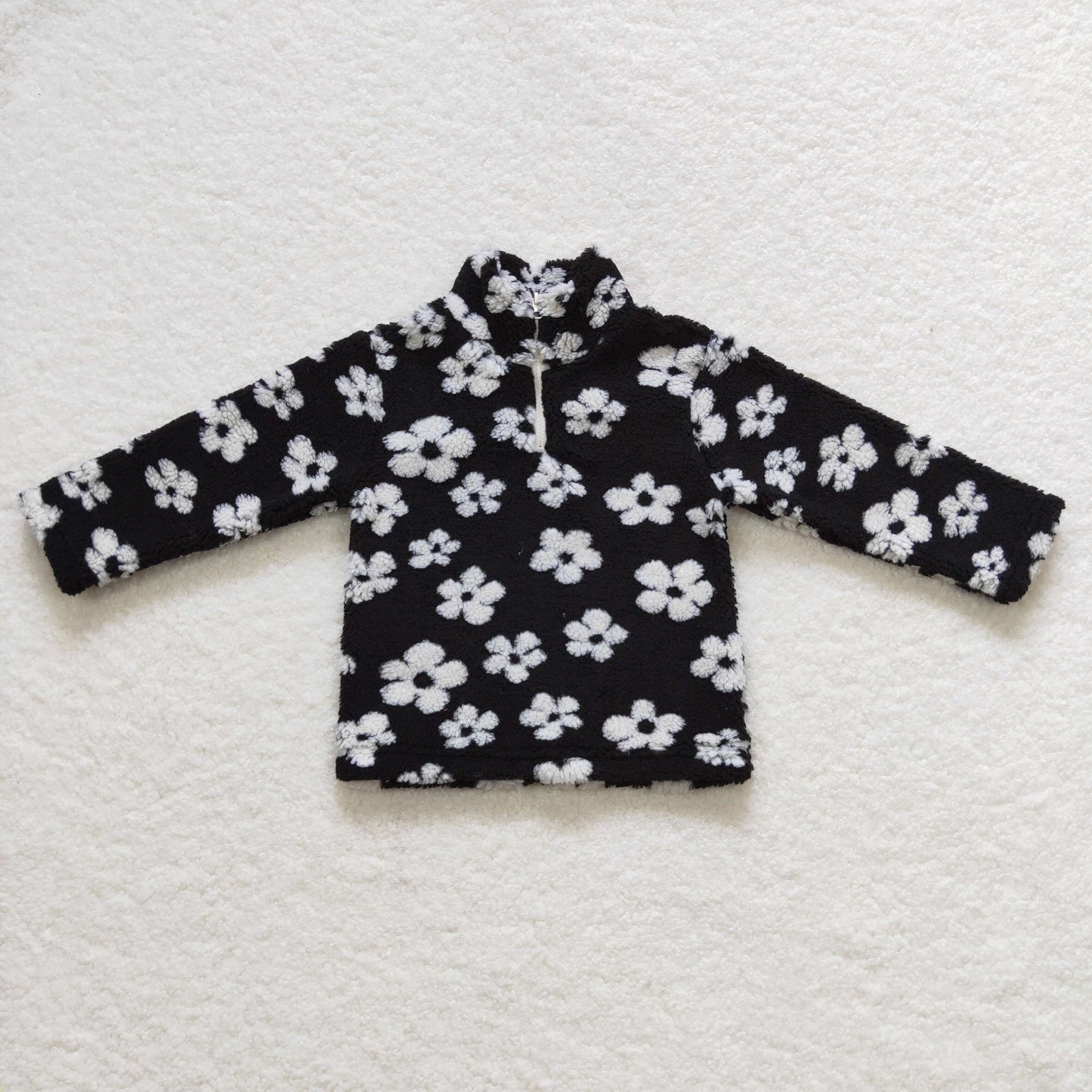 white flower sherap zip coat kids winter top clothing