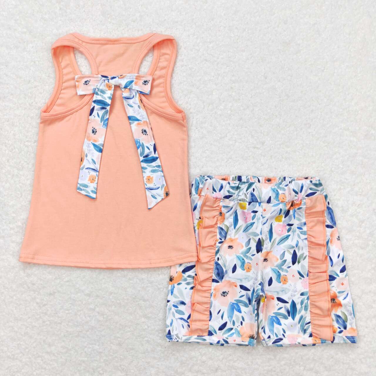 solid tank top floral shorts set girl summer clothing