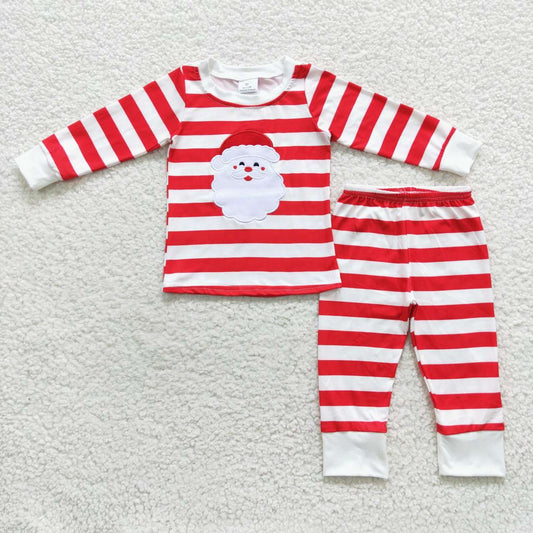 Red stripe santa embroidery unisex kids pajama