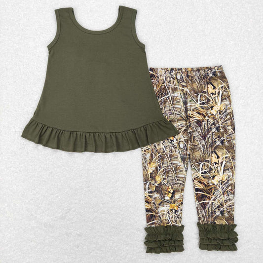 army green tank top camo icing pants outfit girls clothing