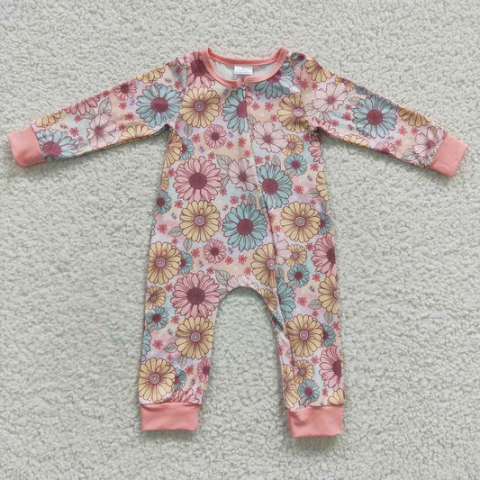 flower pink girls zipper romper