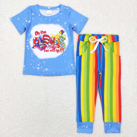 boy blue dr seuss colorful stripe jogger outfit