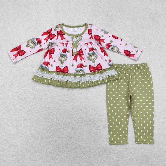 red bow grinchey legging outfit girls Christmas clothing