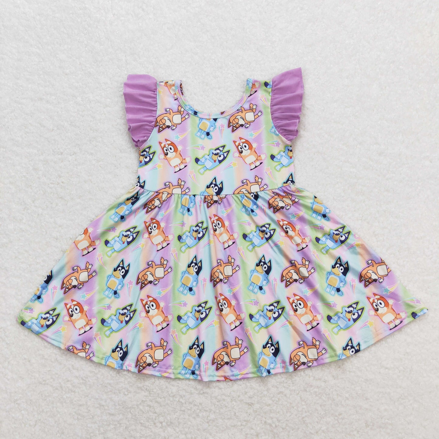 flutter sleeve colorful dog twirl dress