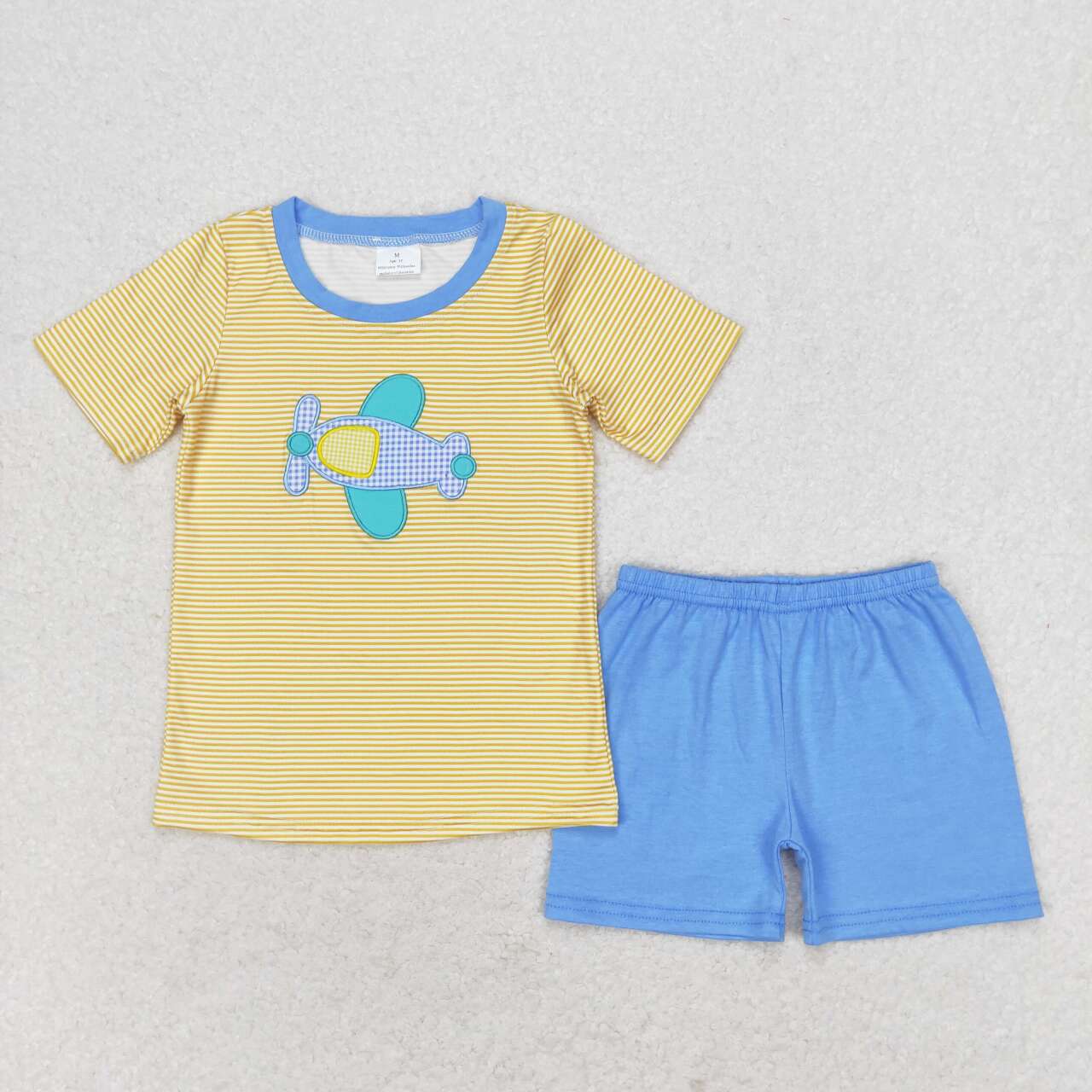 summer airplane embroidery two piece set boy