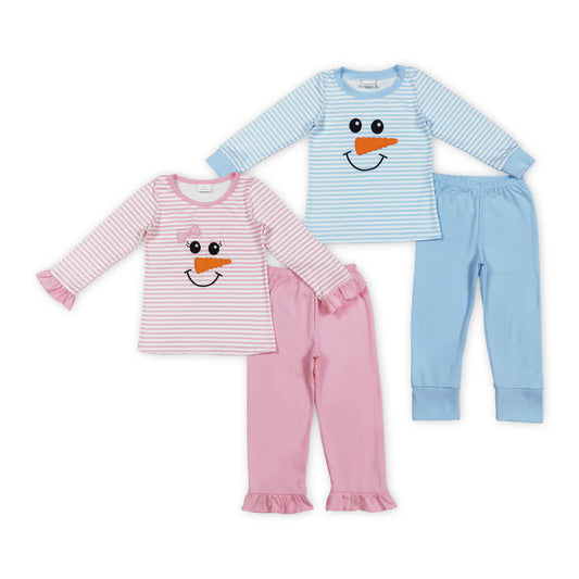 Snowman Embroidery Kids Sibling Christmas Pajamas