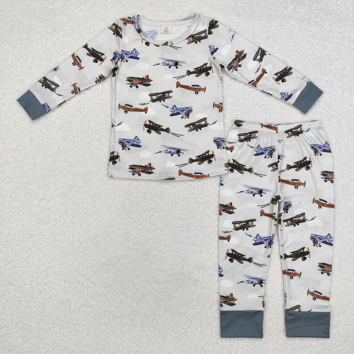 boy long sleeve helicopter bamboo pajama set gray