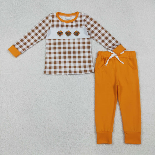 turkey embroidery jogger set thanksgiving day boys clothes