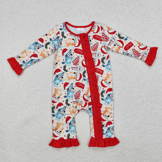 santa blu*y print girl zip sleeper Christmas baby clothes