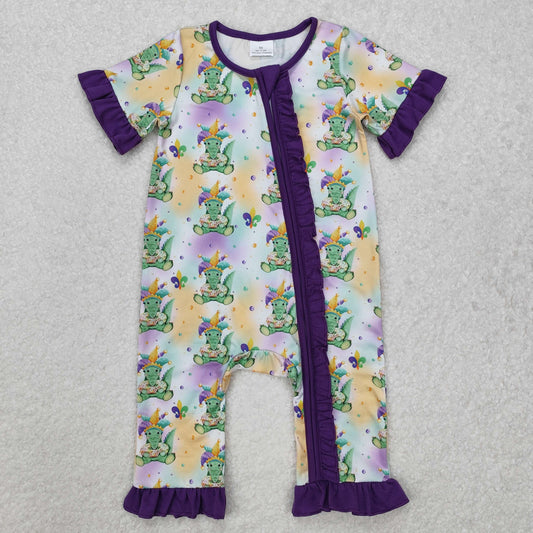 mardi gras dinosaur print zip sleeper girl