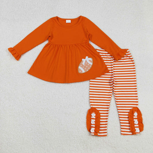 orange football embroidered legging set