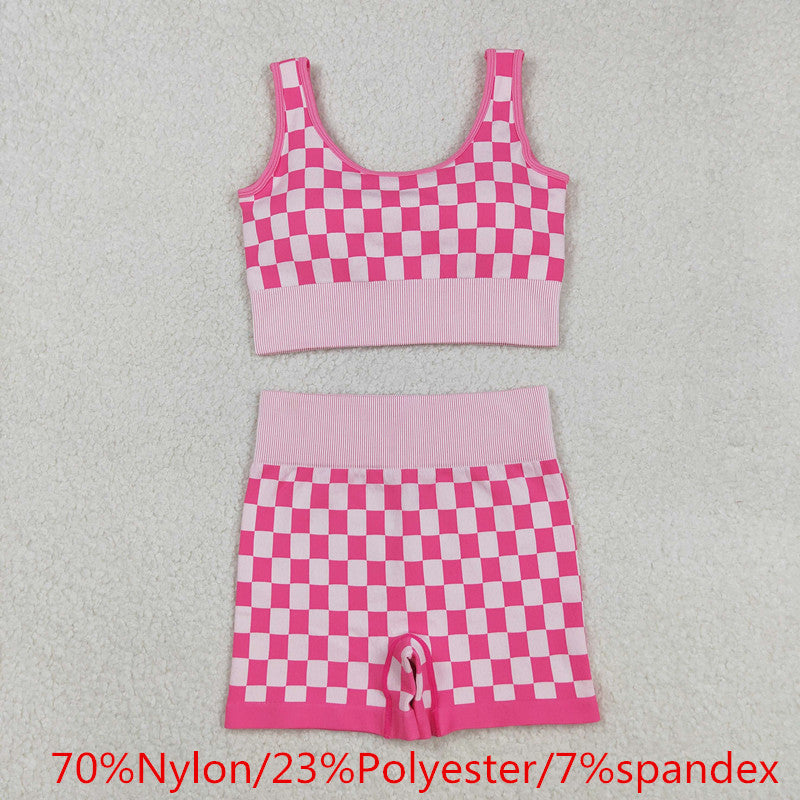 adult women pink checkered yoga set