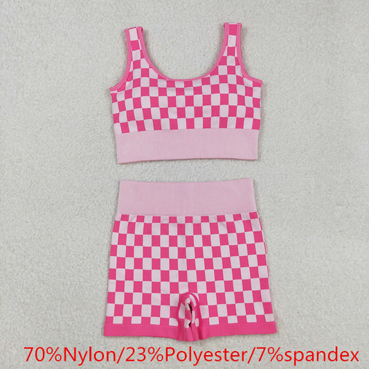 adult women pink checkered yoga set