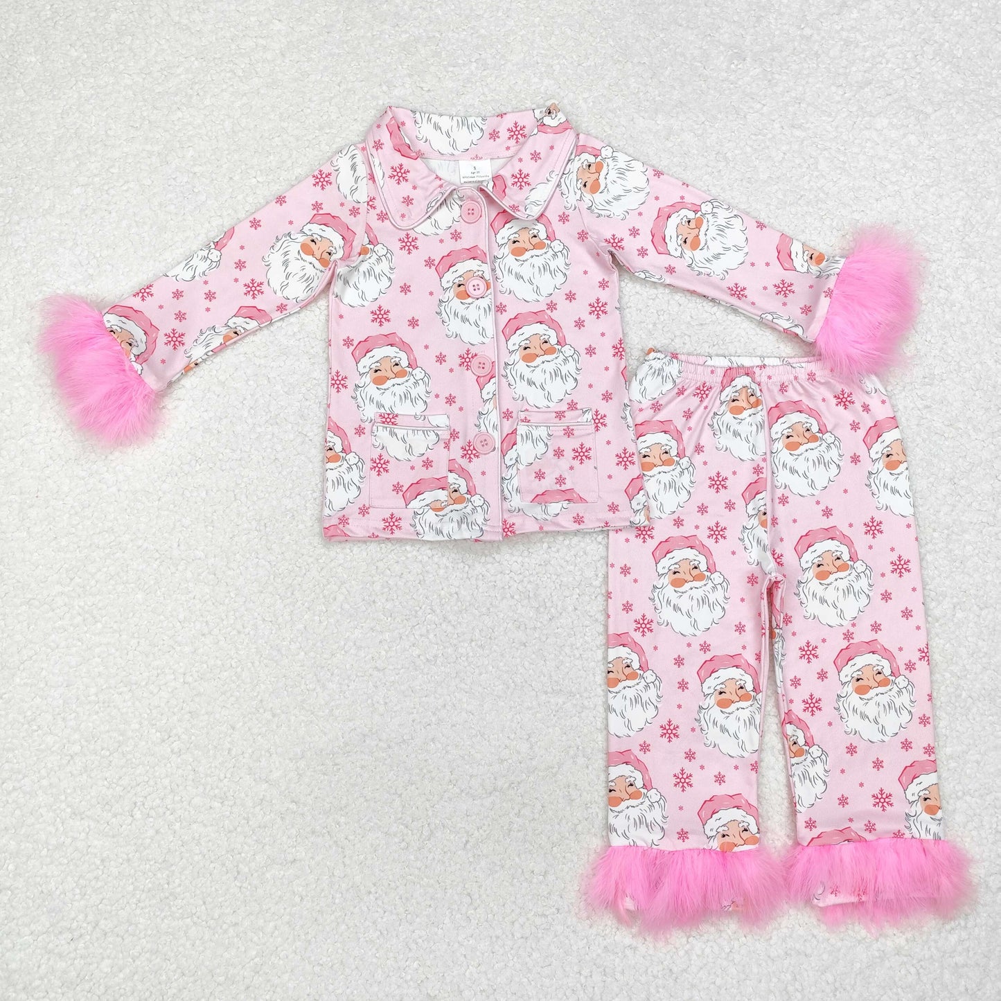 baby girl pink santa print button pajama set