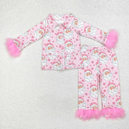 baby girl pink santa print button pajama set