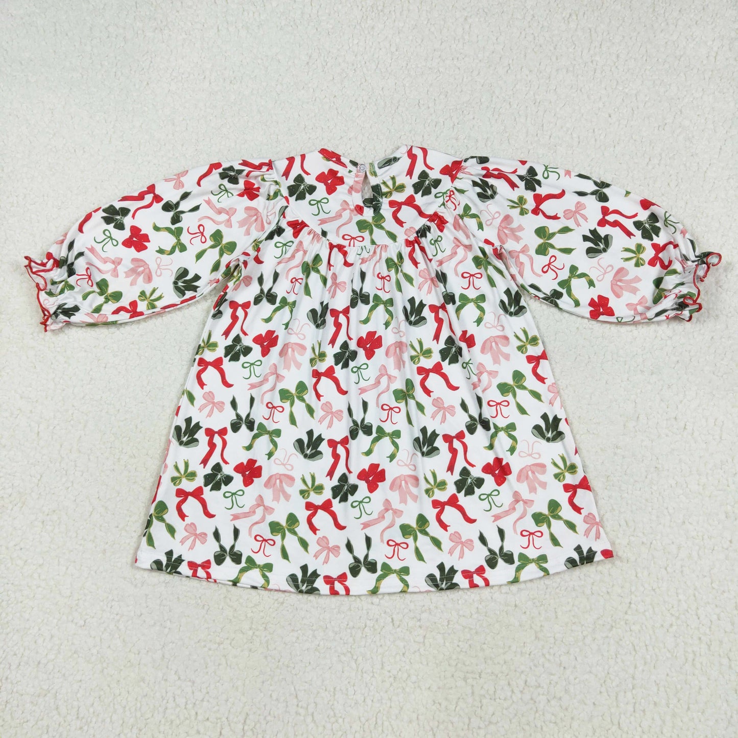 merry christmas red green bow embroidery smock dress