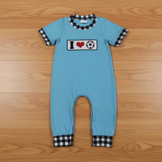 i love soccer embroidery boy romper