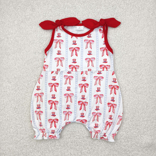 girl 4th of july red bow print bubble