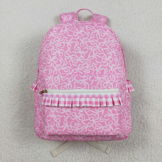 white bow on pink print kids backpack