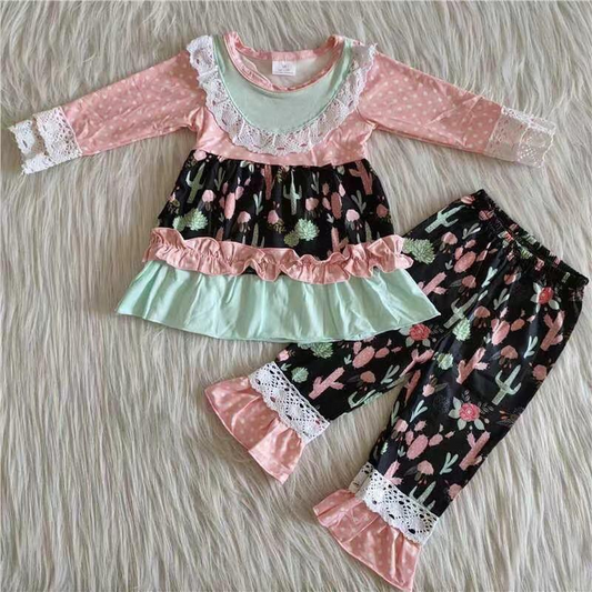 long sleeve cactus ruffle pants set