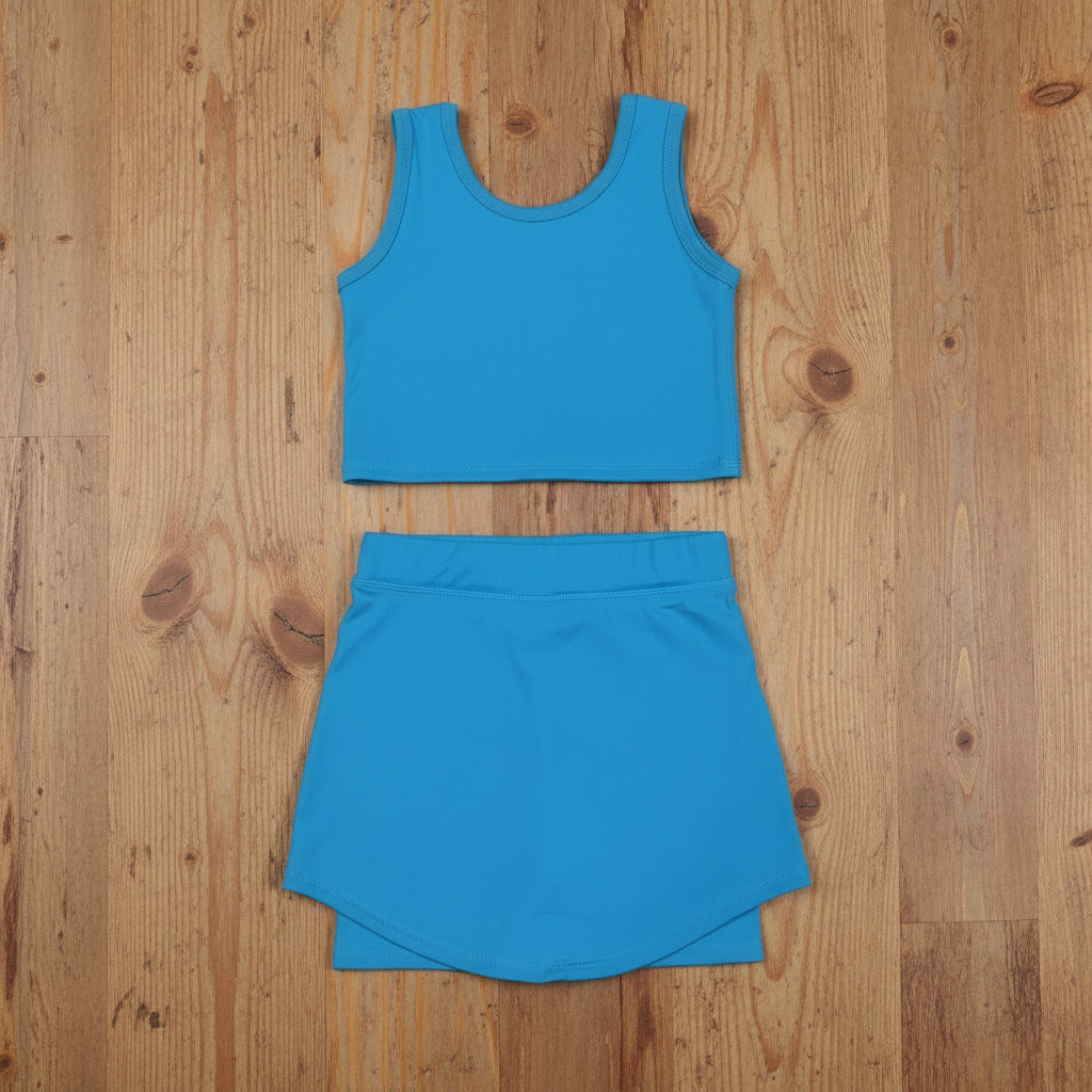 solid blue athletic skort tank outfit girls clothes