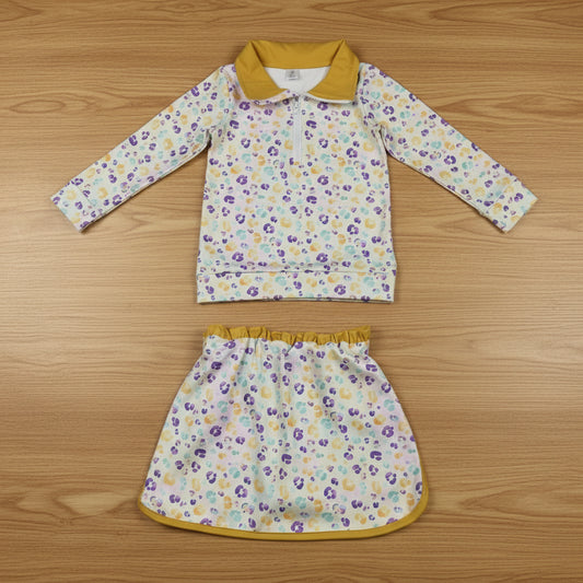 mardi gras leopard athletic zip pullover skort set yoga outfit