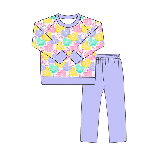 MOQ 8 TAT 6-8 weeks valentine's day heart pullover purple legging set