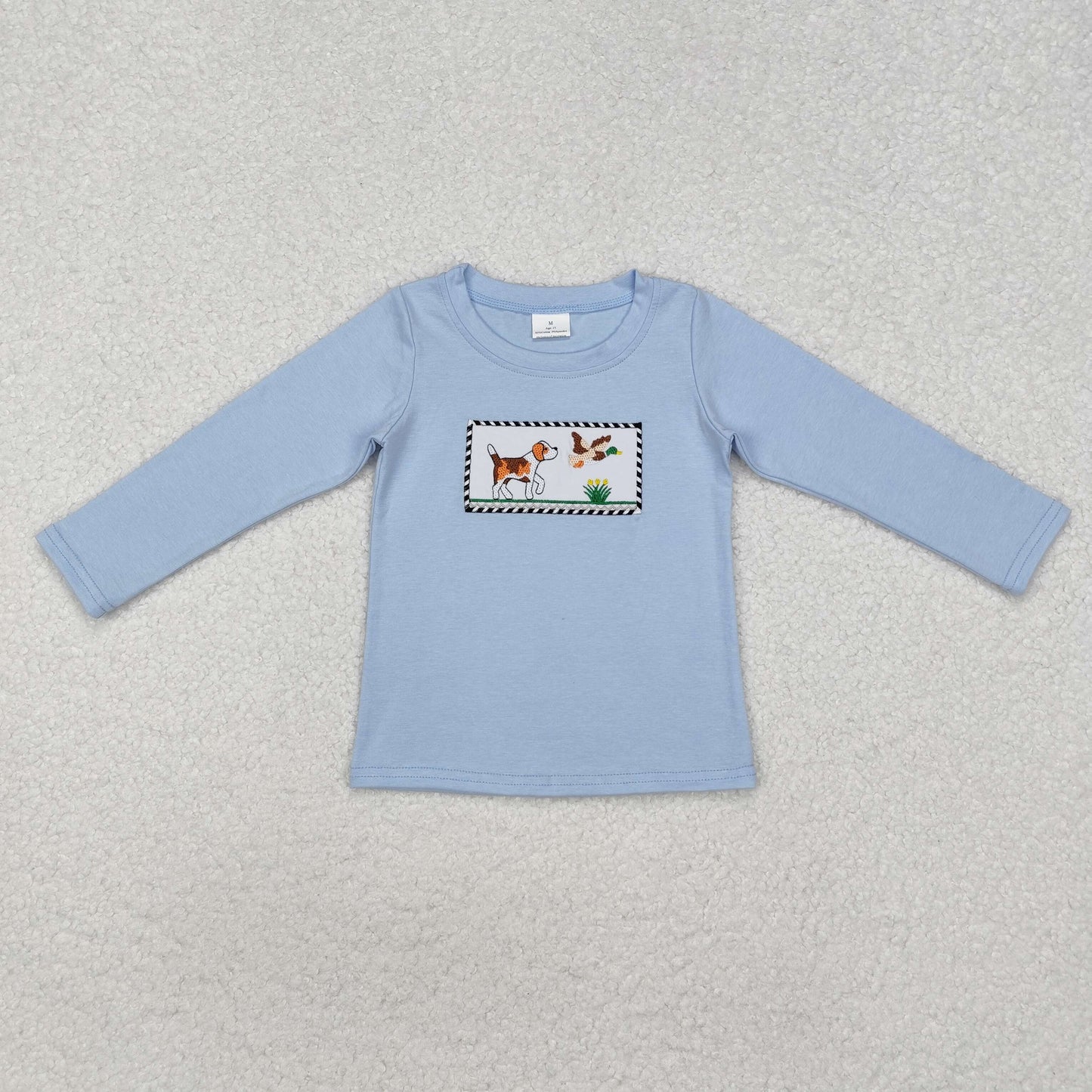 blue cotton embroidered hunting top