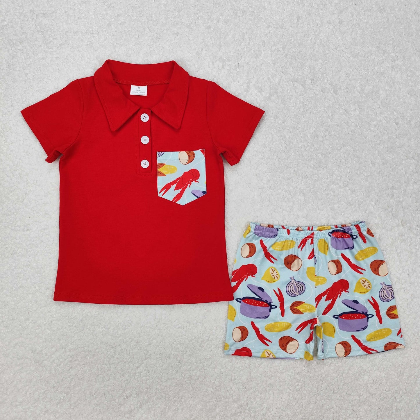 crawfish boil polo t-shirt shorts set boys clothes