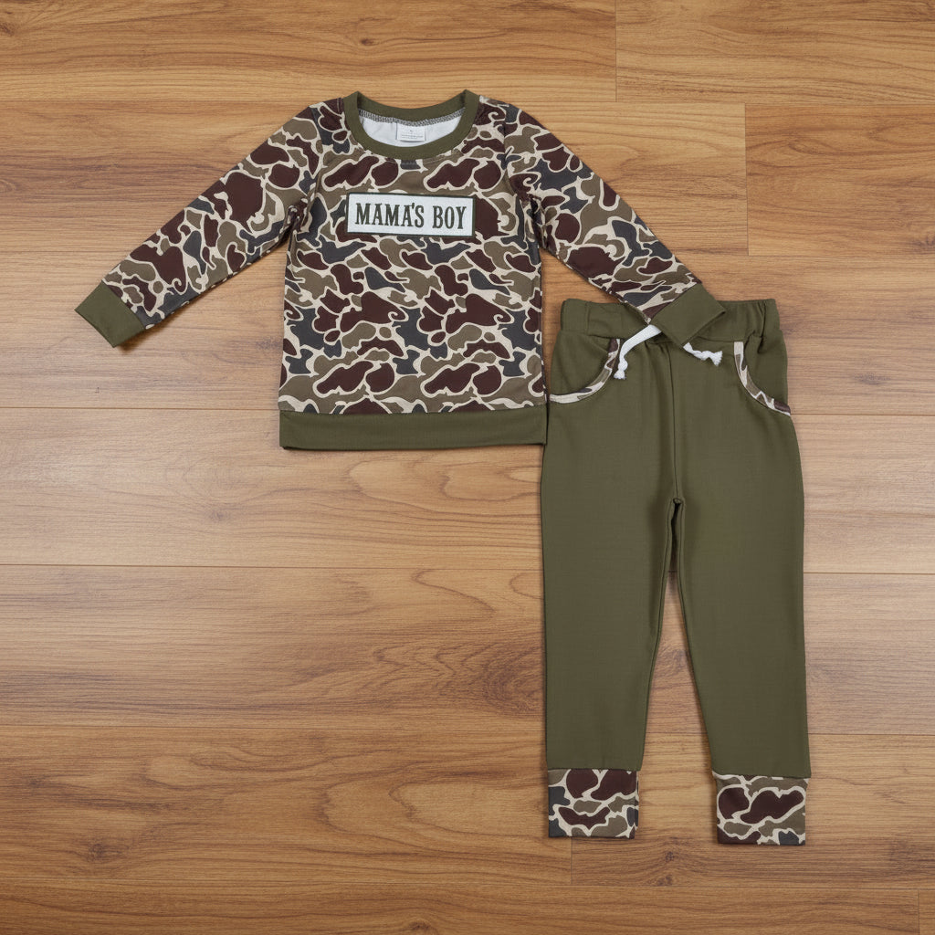 mama's boy embroidered camo jogger set fall baby boy clothes