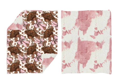 BL0204 Pink Highland Cow Plush Baby Newborn Blanket