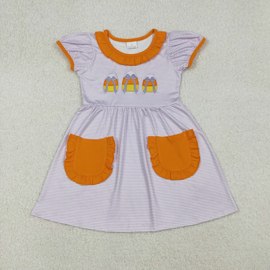 purple stripes Halloween candy corn embroidery dress