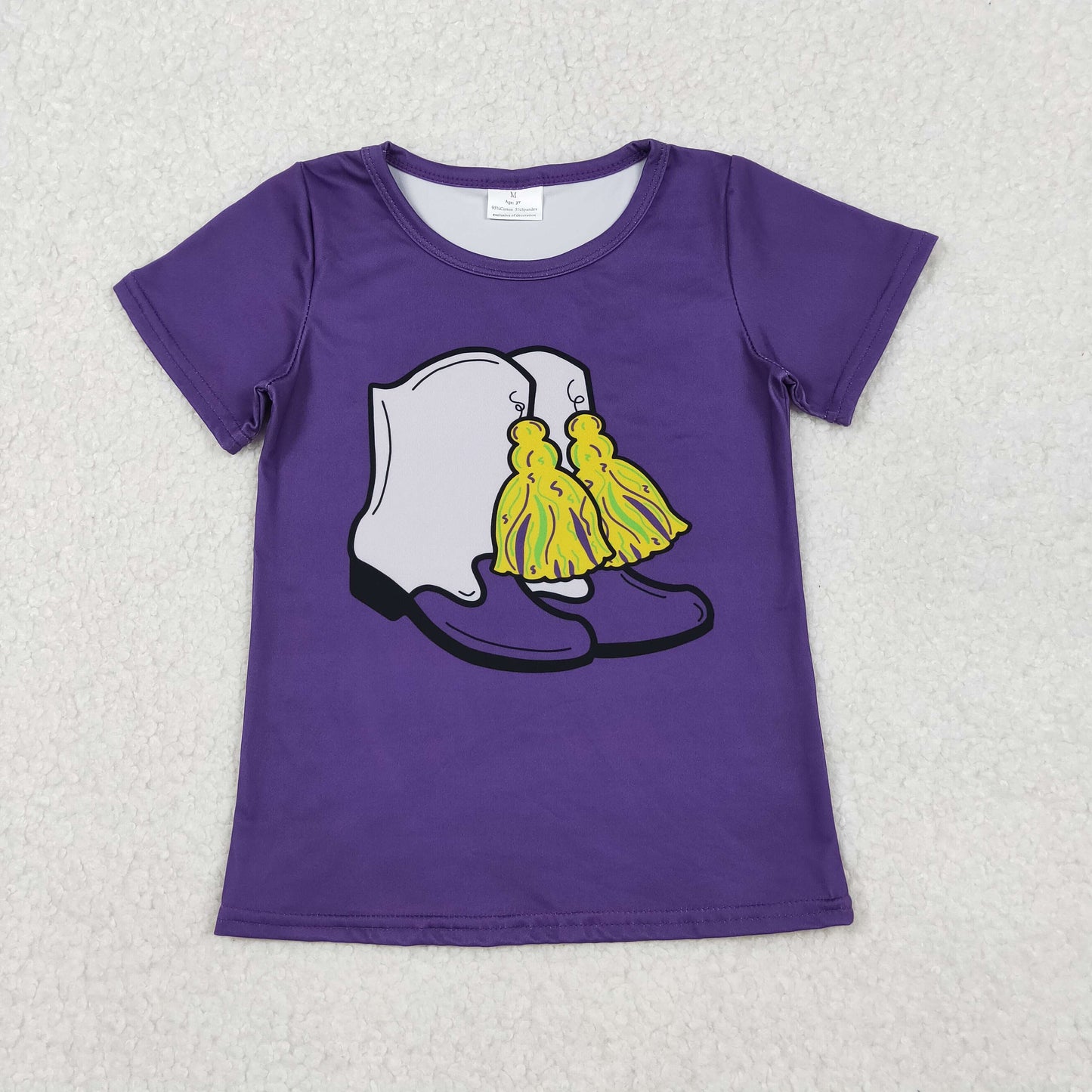 purple mardi gras boots tee