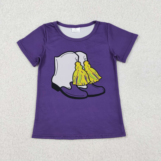 purple mardi gras boots tee