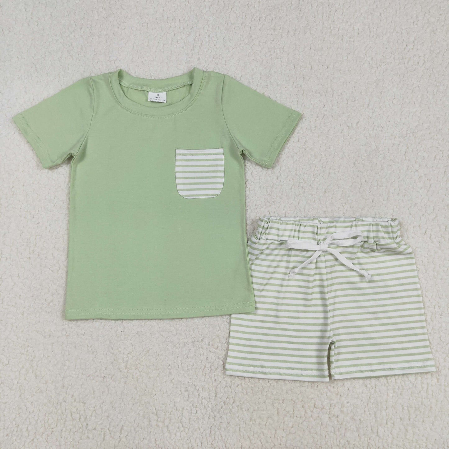 green solid stripes shorts set baby boy clothes