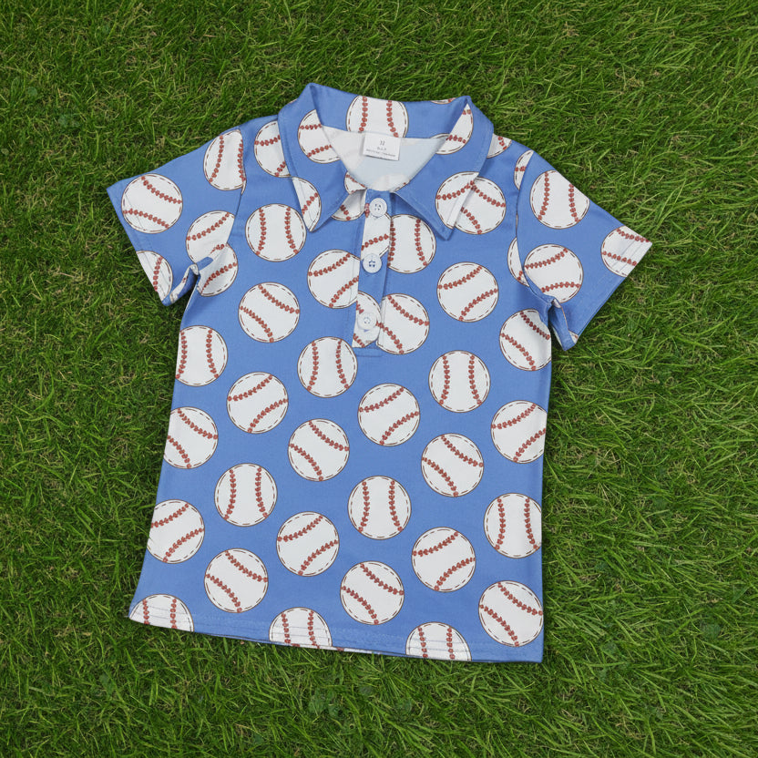 baseball print blue polo t-shirt boys top