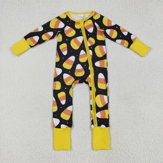 Halloween candy corn print zip sleeper