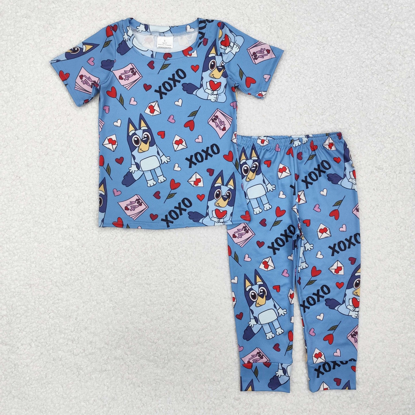 valentine xoxo dog character print pajama set